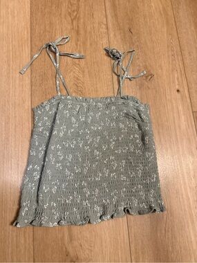 Abercrombie & Fitch Smocked Tie-Strap Tank Top in Sage Green